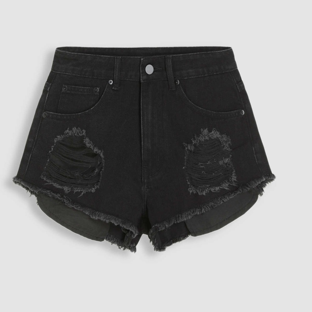 Cider Black denim ripped short shorts